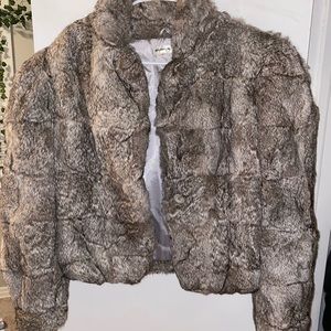 Genuine dyed rabbit fur cropped coat